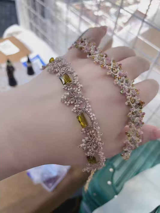 Handmade tatting bracelet with natural gemstone